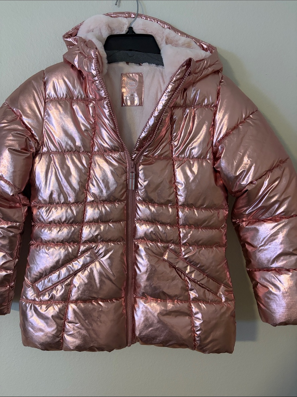 wonder nation Metallic Rose Pink Puffer Jacket with Hood